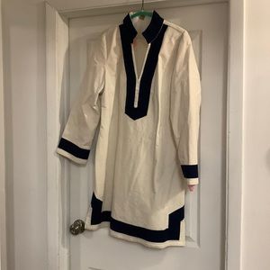 SAIL TO SABLE SLEEVELESS CLASSIC KNIT TUNIC DRESS - NAVY/WHITE